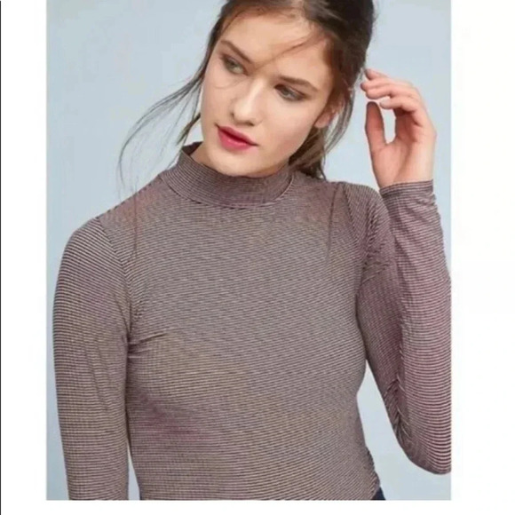 NWT new Anthropologie pink black everyday mock neck top postmark stripe medium - Picture 1 of 14